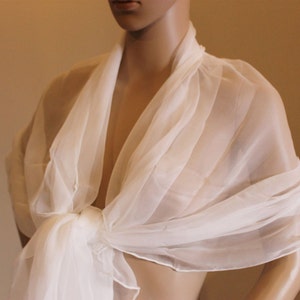 Ivory Stole Chiffon silk Bridal Wedding Handmade  Etole de mariée en mousseline de soie