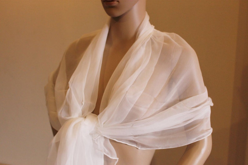 Ivory Stole Chiffon silk Bridal Wedding Handmade Etole de mari\u00e9e en mousseline de soie
