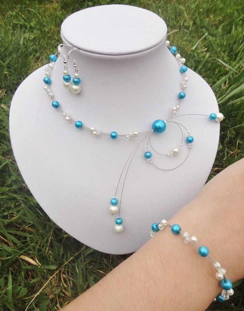 Adele turquoise blue ivory wedding bridal set necklace bracelet earrings image 1