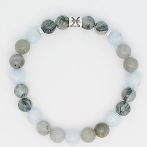 Bracelet Zodiaque en pierres naturelles Signe POISSON Aigue marine, Prehnite et labradorite , Lithotherapie, Bienfaits image 3