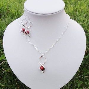 Wedding jewelry set - Wedding necklace set + burgundy Twist earrings - 925 silver - bridal jewelry -
