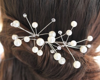 Wedding pins - 3 x spikes bridal hair - set of 3 picks 'Bubbles' - glass beads - ivory or white - Crystal beads