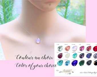 Collier mariage - collier mariée - goutte swarovski solitaire sur fil nylon transparent - Couleur du cristal au choix -