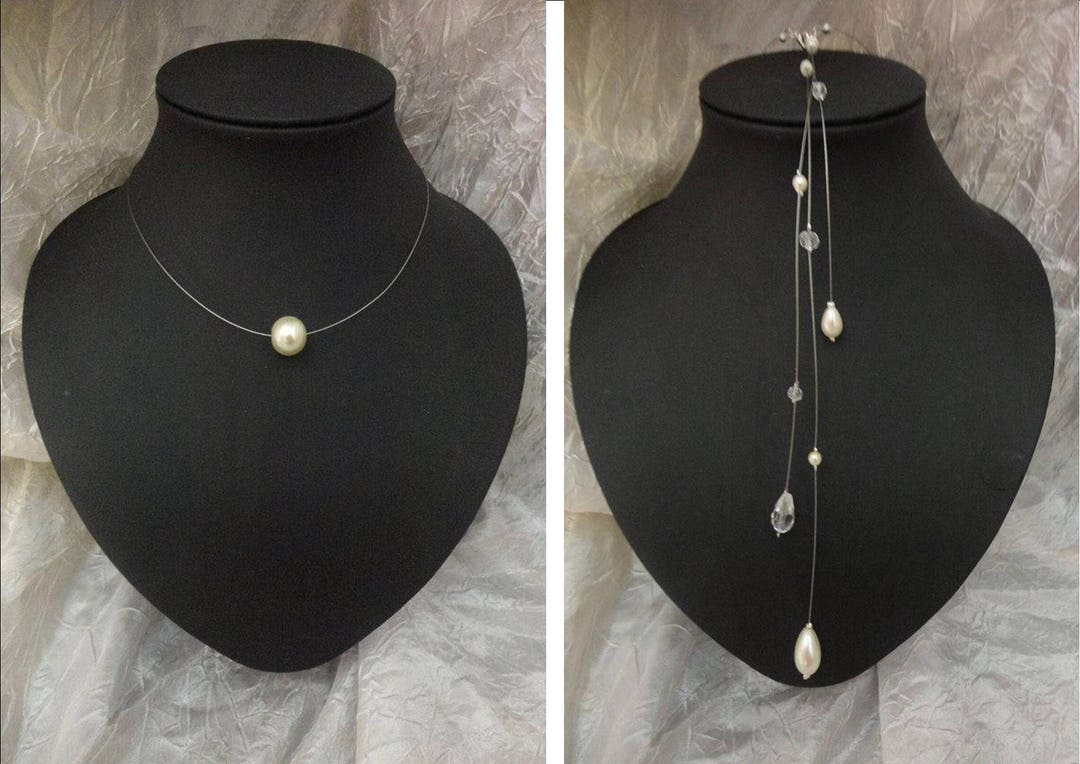 Collier Perles De Verre Nacrées Blanc/bordeaux Pour Robe De Mariée Ou Soirée - Neuf Avec étiquettes