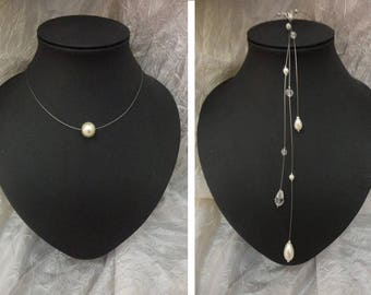 Collier mariée, collier mariage + bijou de dos - Perles de verre nacré et cristal tchèque - sans nickel