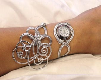 Bracelet montre - Piéce Unique- Duo d'aluminium argenté