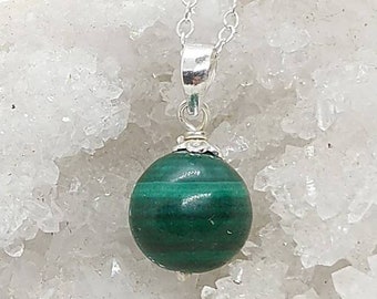 Malachite Necklace - Natural Stone - Stone Pendant - Silver