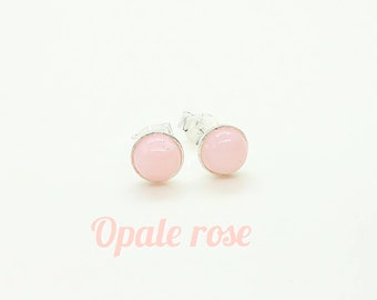 Solid silver ear nails and pink opal 6mm- fleas, earrings, emotional balance, wisdom