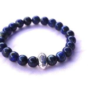 Men&#39;s Bracelet - Lapis Lazuli - Rugby Ball - Elastic Bracelet - Fine Stone Bracelet - Lithotherapy