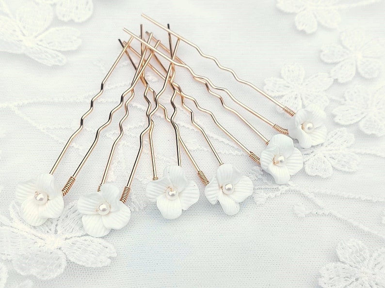 Wedding hairstyle Small flower wedding bridal bun pins Gold or silver hair pin Country boho image 4