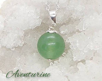 Aventurine necklace - natural stone pendant - stone pendant - silver chain - Lithotherapy - Happiness Introspection
