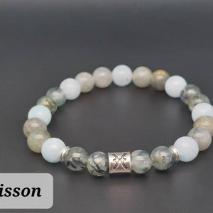 Bracelet Zodiaque en pierres naturelles Signe POISSON Aigue marine, Prehnite et labradorite , Lithotherapie, Bienfaits image 4