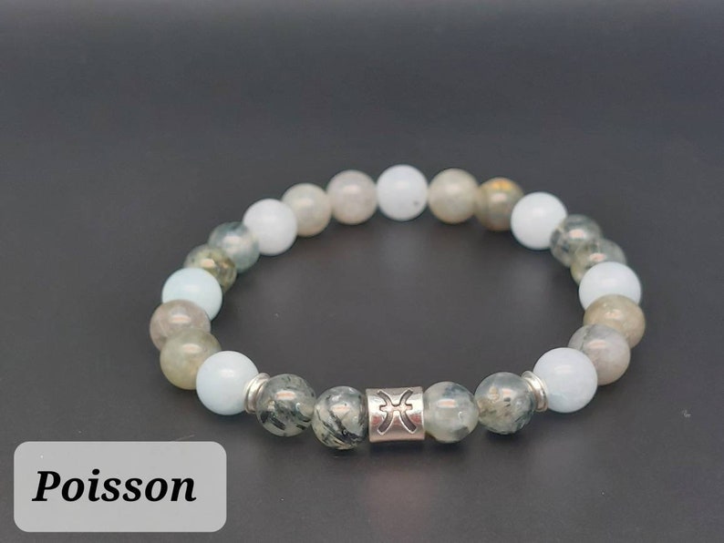 Bracelet Zodiaque en pierres naturelles Signe POISSON Aigue marine, Prehnite et labradorite , Lithotherapie, Bienfaits image 4