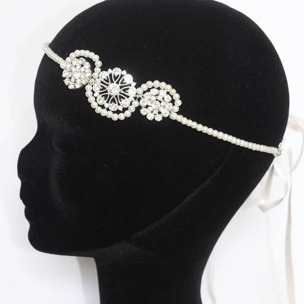 Headband mariage mariée rétro vintage Gatsby perles cristaux swarovski