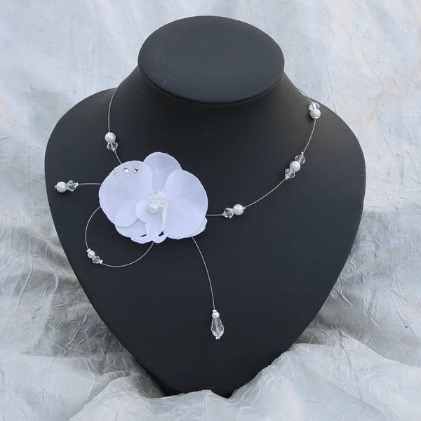 Ensemble de bijoux pour mariée, Parure Mariage,  Orchidée blanche: collier bracelet bijou cheveux Boucles d'oreilles