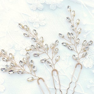 Wedding hairstyle - Swarovski crystal wedding bridal bun pins - crystal clear - Gold - golden - hair pin - Country boho
