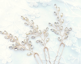 Wedding hairstyle - Swarovski crystal wedding bridal bun pins - crystal clear - Gold - golden - hair pin - Country boho