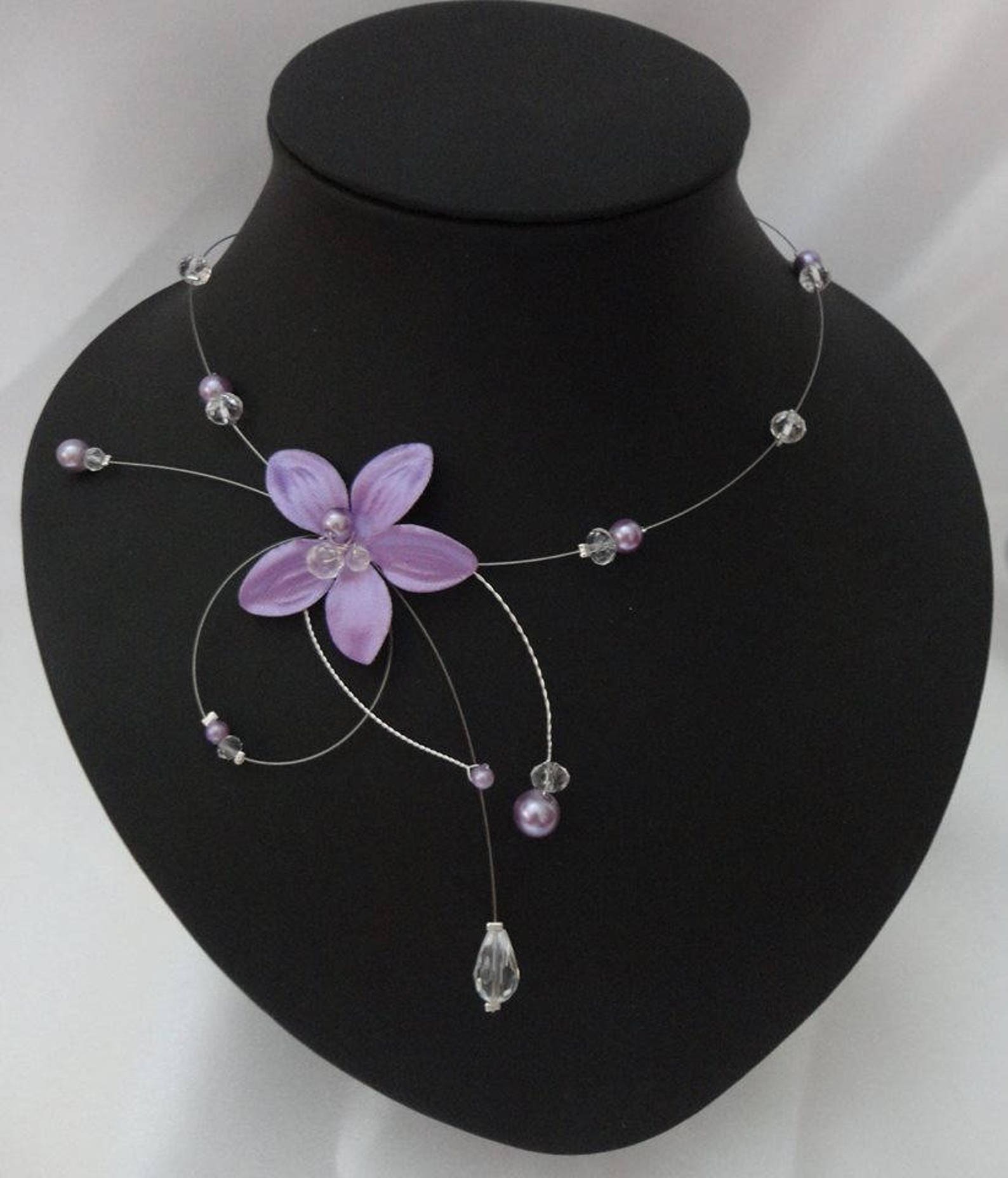 Collier Fantaisie Perles Lilas - Parure Mariage/Soirée - Style Culture Pas Cher