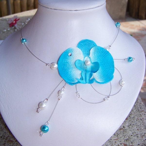 collier orchidée Turquoise mariage mariée soirée Modéle Lady