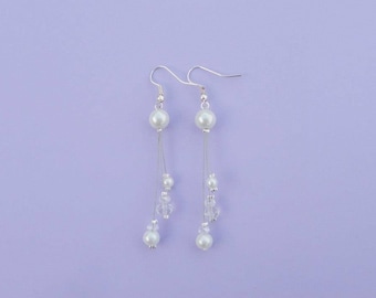 Boucles d'oreilles de mariée, boucles d'oreilles mariage, perles de verre ivoire et cristal Argent 925