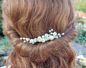 Wedding hairstyle - Glass pearl hair comb, wedding bride - Ivory or white - Gold or Silver -