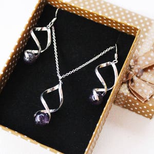 Jewlery set necklace + earrings 925 Silver Twist ears and Amethyst Parure collier + boucles d&#39;oreilles Twist Argent 925 et Améthyste