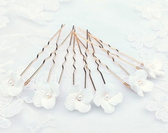 Wedding hairstyle - Bridal wedding flower bun pins - Gold or silver - hair pin - Country boho - medium size