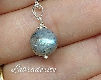 Collier Labradorite - Pierre naturelle - pendentif en pierre- chaîne en argent - Lithotherapie- Protection, Bouclier contre énergie negative