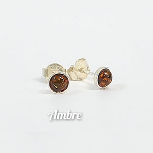 Stud earrings in solid silver and Amber 4mm - chips, Optimism earrings, expression