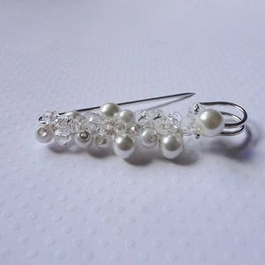 Broche remonte traine pour mariage Accroche traine pour robe mariée perles de verre nacrées blanches perles cristal image 1