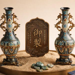 アンティーク七宝焼エナメル花瓶 – 華やかなブロンズ中国風の容器 – ヴィンテージアジアアートホームデコレーション