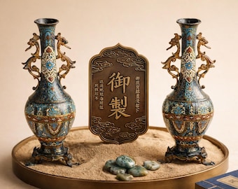 Antique Cloisonné Enamel Vases – Ornate Bronze Chinese Style Vessels – Vintage Asian Art Home Decor