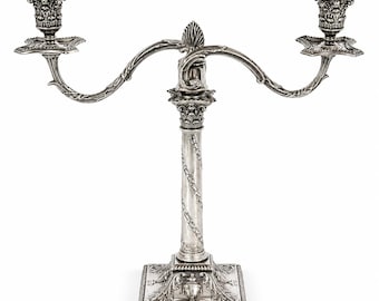 Antique Weighted Sterling Silver Candelabra 925, Sheffield 1896 — Hallmarked Victorian Two-Arm Candle Holder, Judaica Shabbat Gift
