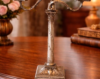 Antique Sheffield Sterling Silver Candelabra, Victorian Weighted Candle Holder, 1896