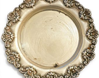 Vintage Sterling Silver 925 Cup Coaster, Small Silver Undercup Tray, Ornate Round Silver Dish, Decorative Table Accent