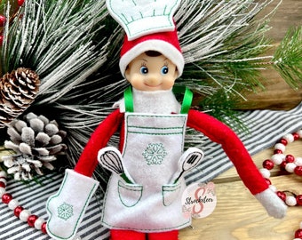 Chef Elf Costume - green- includes chef hat, apron & cooking tools - Boy Girl Christmas Elf Clothes - Baker -holiday Elf