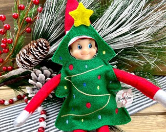 Christmas Tree Elf Costume - Elf Outfit - Christmas Elf Clothes - Elf Costume - Holiday Elf - 12" Doll Clothes - Photo Prop