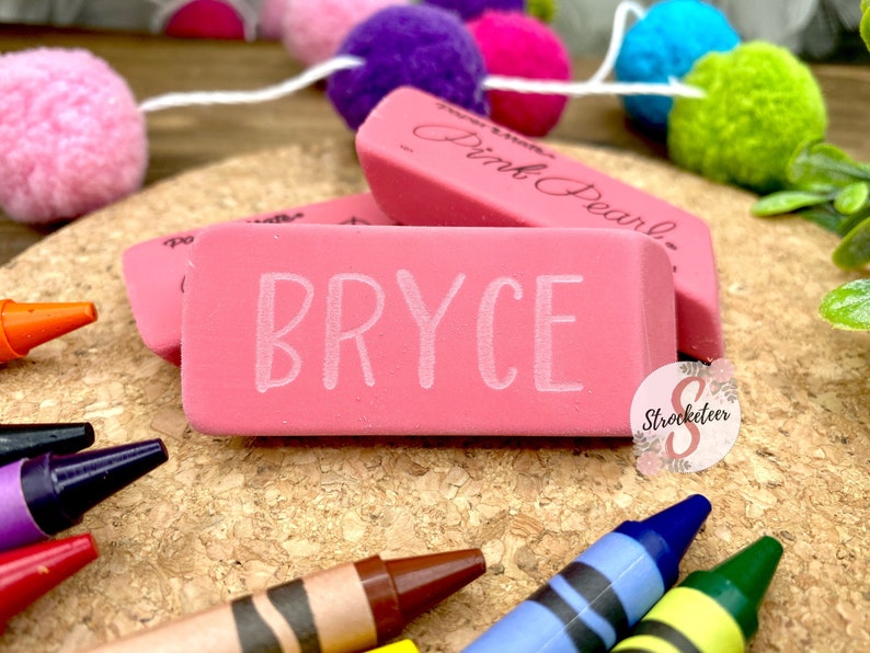 Personalized PINK Erasers Pack of 3 Erasers Customized with image 1