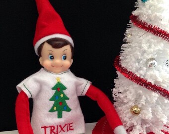 Custom Elf Shirt - Christmas Tree - Elf Outfit - Christmas Elf Clothes - Elf Costume - Holiday Elf - 12" Doll Clothes - Photo Prop
