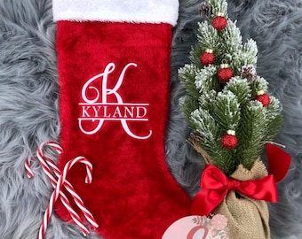 Custom Split Monogram Monogrammed  Christmas Stocking With Custom Name Added Personalized Christmas Stocking