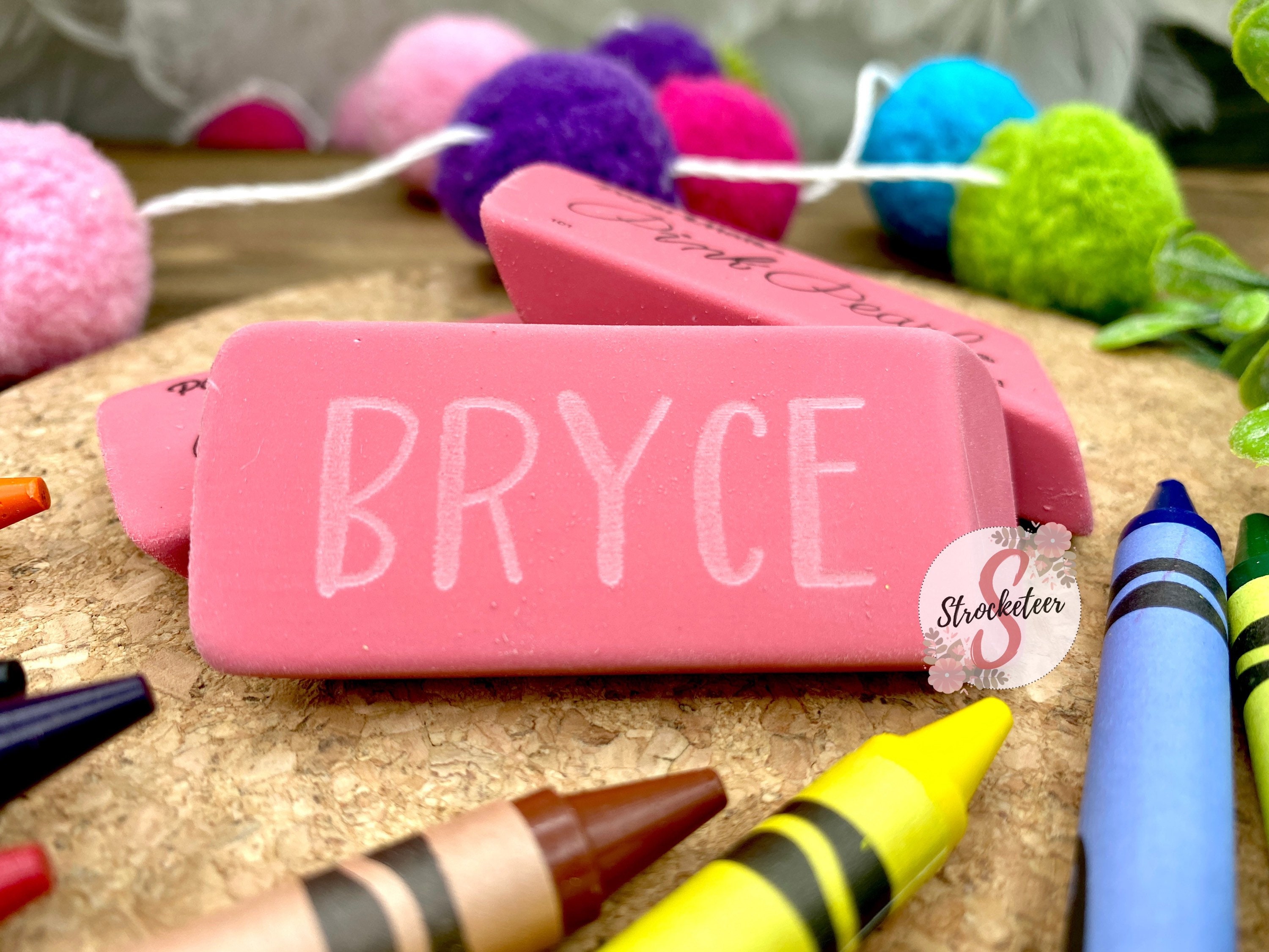 Personalized PINK Erasers Pack of 3 Erasers Customized with Etsy