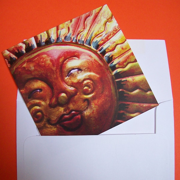 Smiling Copper Sun Blank Cards, Bright Unique Notecards, Sun Face Stationary