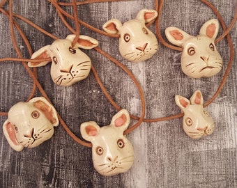 Sculpted Ceramic Bunny Pendants, OOAK Pottery Jewelry, Easter Rabbit Necklaces