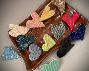 Ceramic Heart Pins, Textured Pottery Wearable Hearts, Fun Valentine Brooches