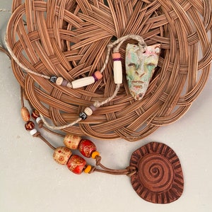 Handmade Ceramic Pendants , Handsculpted Necklaces