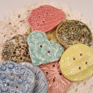Handmade Pottery Buttons, Colorful Textured Ceramic Buttons