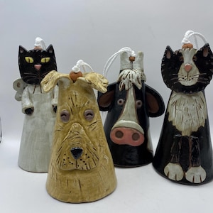 Pottery Animal Bells. Handmade Ceramic Wind Chime. Garden or Indoor Decor