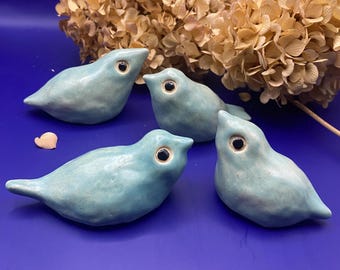 Esculturas de pájaros de cerámica, pájaros coleccionables de color turquesa