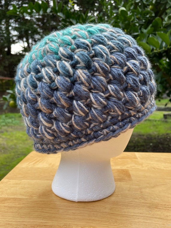 Earthy Navy Blue and Teal Crochet Beanie - Etsy display picture 1