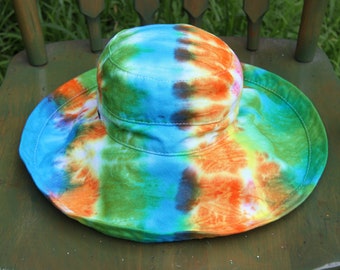 Blue, Green and Orange Tie Dye Sun Hat